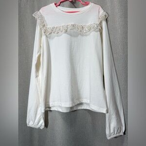 J. Crew Crewcuts Ruffle & Sequin Dots Long Sleeve Top  Cotton Girls Sz L (10-11)